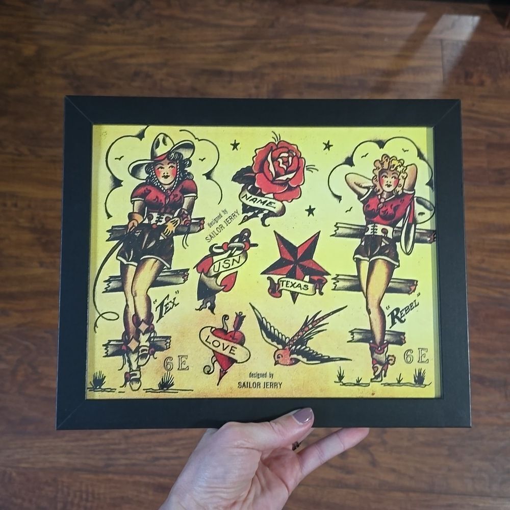 NWT, Framed American Traditional Tattoo Style Flash Art Print